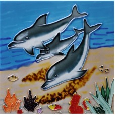 Continental Art Center 3 Dolphins In Water Tile Wall Decor CNTI1409